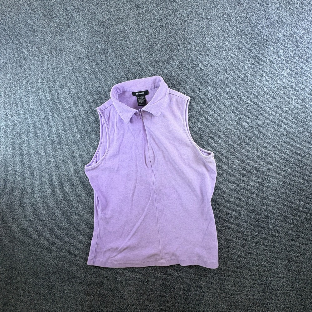 Express Polo Shirt Womens Large Lavender Cotton‎ Stretch Sleeveless Quarter Zip